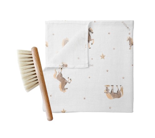 Miękka szczotka z wł. koziego z myjką - konie