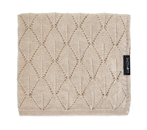 Kocyk z 100% wełny merino dla niemowląt 80×100 cm – beż |  Premium, splot liście ażur
