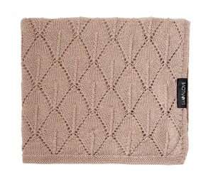 Kocyk z 100% wełny merino dla niemowląt 80×100 cm – karmel |  Premium, splot liście ażur