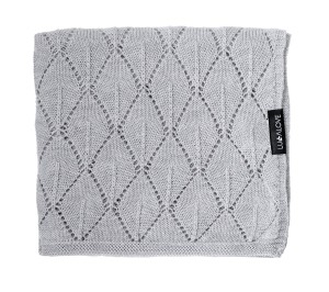 Kocyk z 100% wełny merino dla niemowląt 80×100 cm – szary |  Premium, splot liście ażur