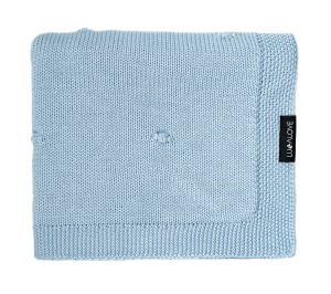 Kocyk z 100% wełny merino dla niemowląt 80×100 cm – niebieski |  Premium, splot popcorn