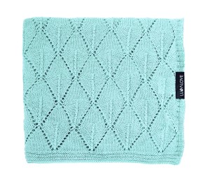 Kocyk z 100% wełny merino dla niemowląt 80×100 cm – mięta |  Premium, splot liście ażur