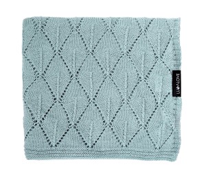 Kocyk z 100% wełny merino dla niemowląt 80×100 cm – szałwia |  Premium, splot liście ażur