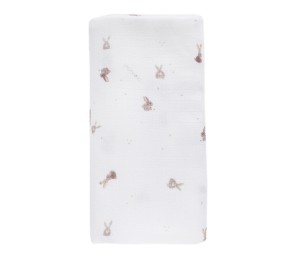 Otulacz muślinowy 100x100cm - beżowe króliczki